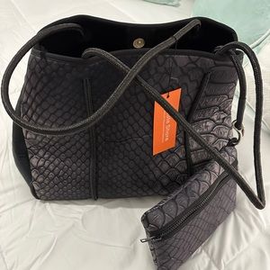 Haute Shore - Neoprene Tote - Black Croc with Black inside.